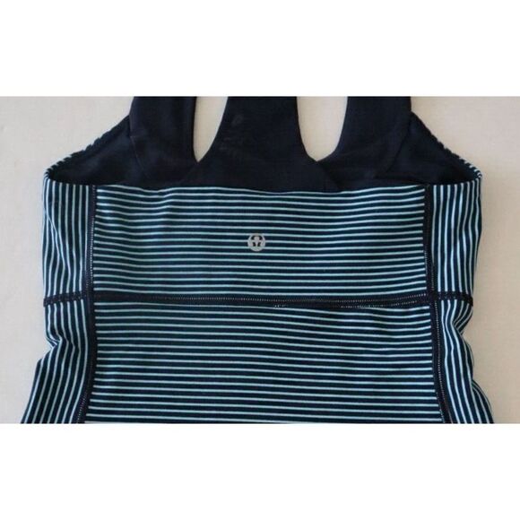 Lululemon Women's Sz 4 Navy/Teal Striped Scoop Neck Racerback Tank Top - Picture 9 of 9